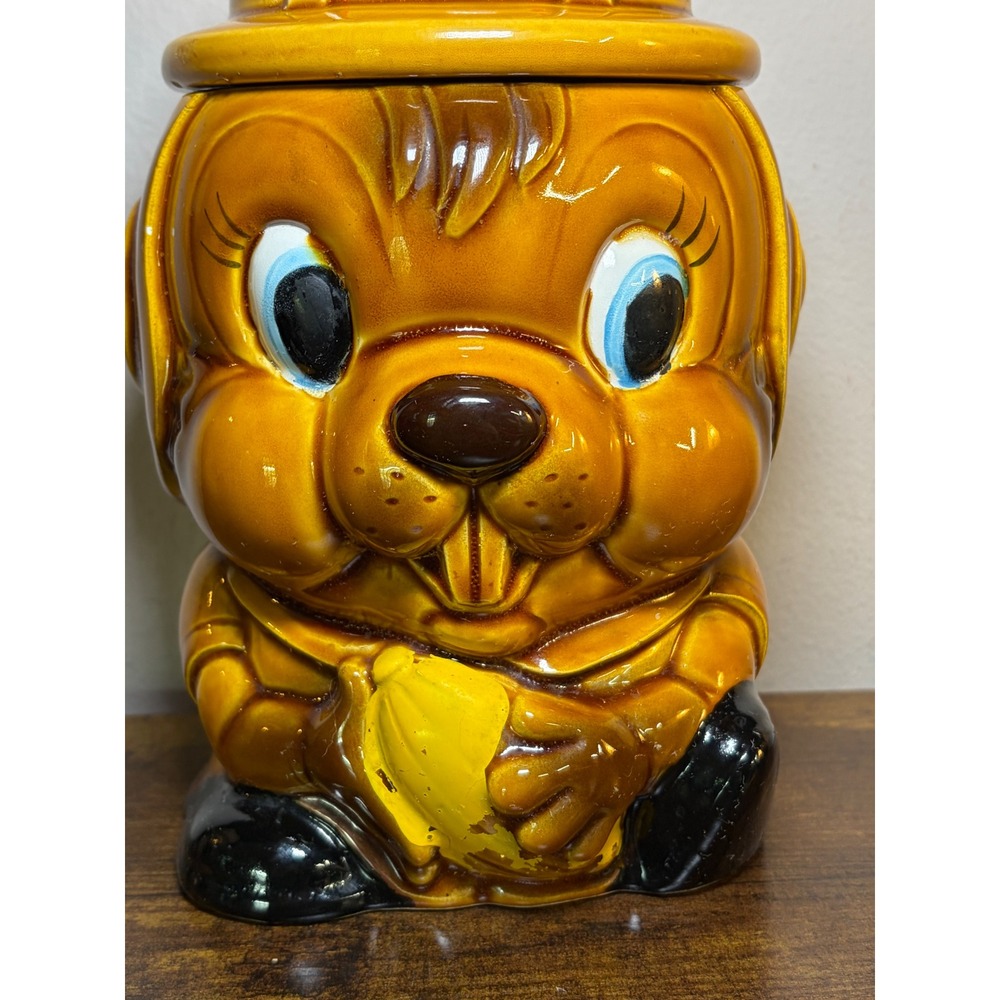 1960s JAPAN Squirrel Chipmunk Cook Jar Ceramic Vintage Mid Century Big Eyes